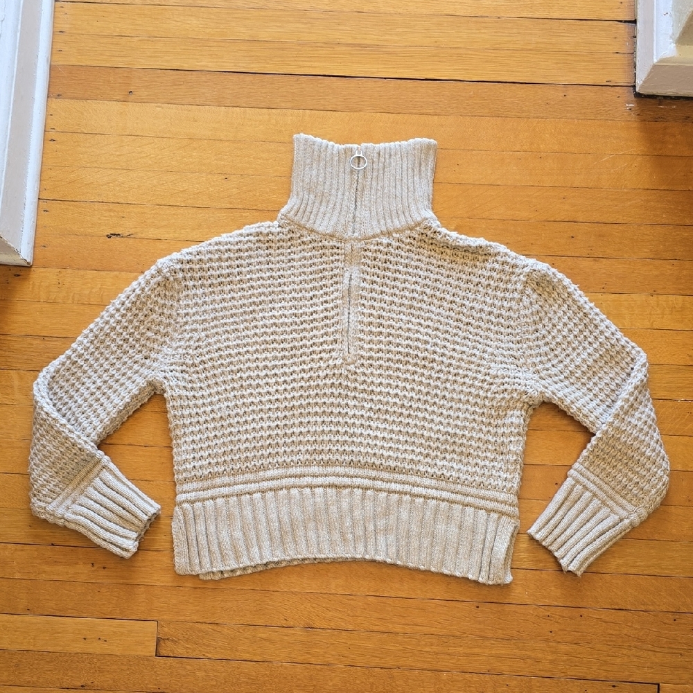 Sincerely Jules, Oversized, Cropped Quarter Zip Sweater, Tan, VGUC Women's M